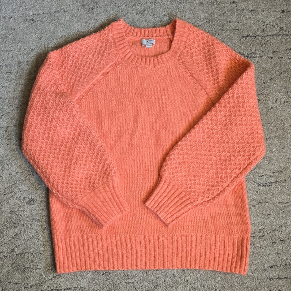 J. Crew Women's 20% Wool, 6%  Alp Orange Honeycomb Sleeve Crew Sweater. M, NWOT